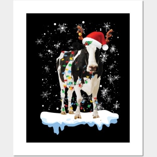 Mooey Christmas Heifers Santa Xmas Lights Cow Lovers Posters and Art